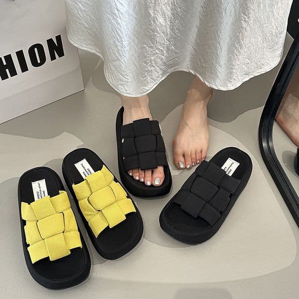 Ddmysports French Style Woven One Strap For Women Summer Outdoor New Breathable Roman Sandals Platform Thick Sole Slippers Outdoor Shoes