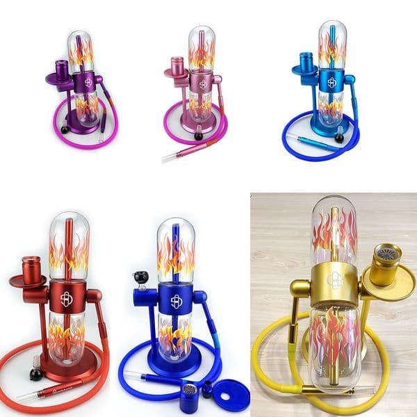 UV Printing Sticker Gravity Hookah Bong 360 Degree Rotating Arab Hookah Bongs Set Gravity Kit Glass Water Pipe Accessories Hot Fire Pattern