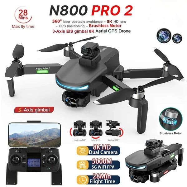 New N800 PRO 2 GPS Drone Professional 4K Camera Aerial FPV Brushless Avoiding Obstacle 3-Axis Gimbal Folding Dron RC Quadcopter