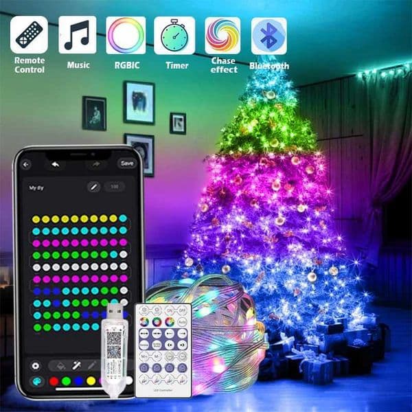 Christmas Tree Lights Outdoor Indoor 100LED 10M WS2812B RGBIC Lights String Lights IP65 Waterproof Bluetooth Fairy LED String Z250922