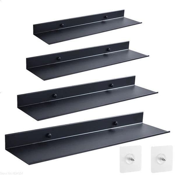 2026 cologne Bathroom Storage Rack Wall Shelf Floating Matte Black Bathroom Kitchen Mirror perfume Metal Shower Organizer Household Accessories Without Drilling