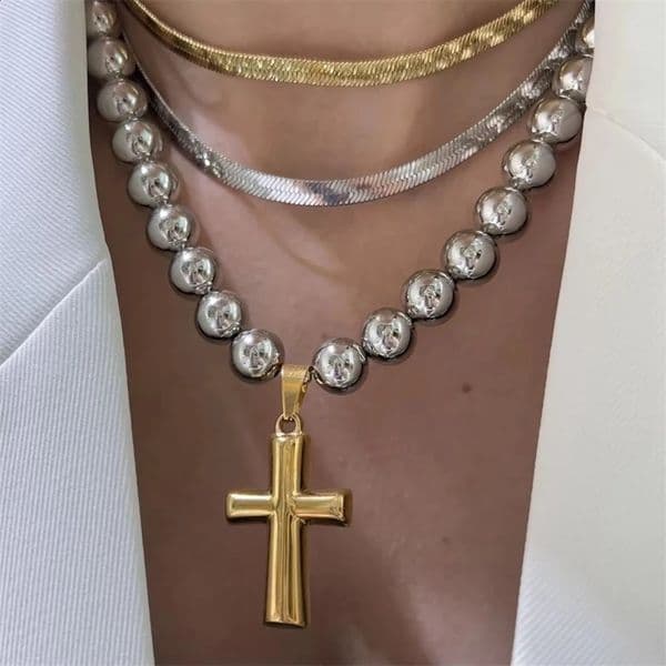 5Pcs Fashion Gold Cross Pendant Necklace High Quality Gold Silver Plated Strand Chain Party for Women Men Birthday Gift 240910