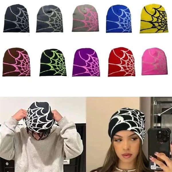 Y2K Beanie Spider Web Hat Y2k knit Beanie Hat Skullies Beanie Spider Web Beanie Hat Baggy Slouchy Beanie Hip Hop Cap 240110