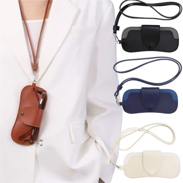 PU Leather Eyeglasses Case Portable Hanging Neck Sunglasses Storage Box for Men Women Myopia Protection Glasses Holder 250427