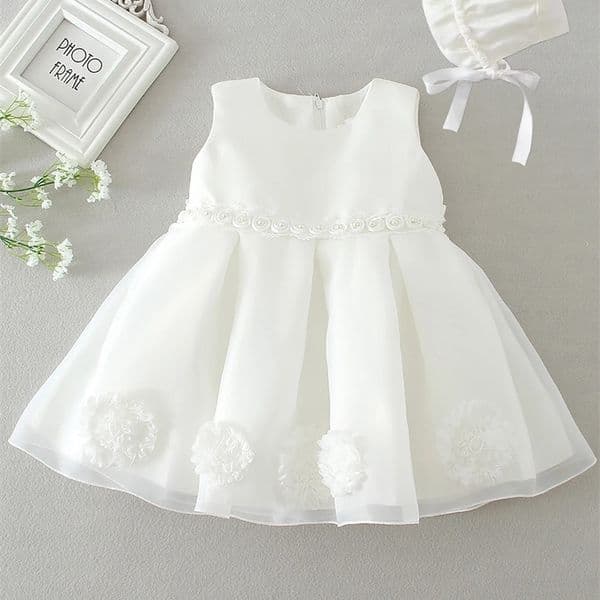 Baptism Dress with Hat born Girls Princess Birthday Party White Baby Dresses Fancy Frock Tutu Dress for Christening 241204
