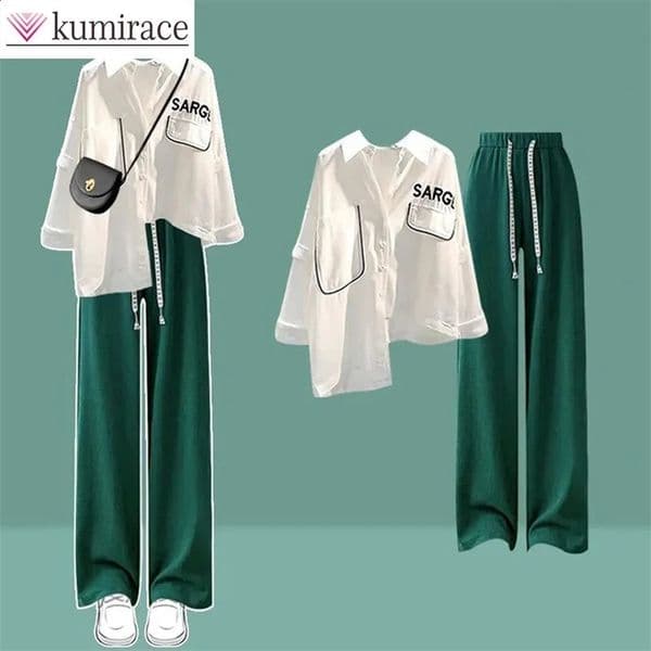 Autumn Set Womens Large Fashion Shirt Versatile Casual Pants Two Piece Set Fall Two Piece Outfits for Women Pant Sets 240820