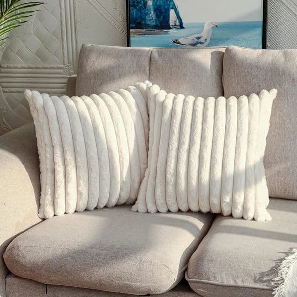 Faux Rabbit Fur Square Cushion Cover Big Thick Striped Super Soft Solid Color Pillow Cover 45x45cm Sofa Decor Cushion Cover 240730