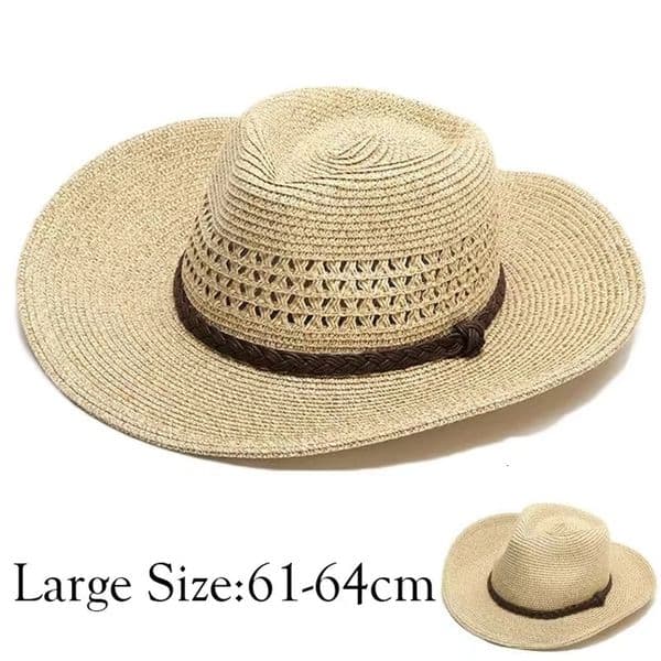 Big Head xxxxl 62cm Straw Hat Men Hollow Out Summer Outdoor Sun Hats Women Men Panama Beach Windproof Rope Large Hats 240701