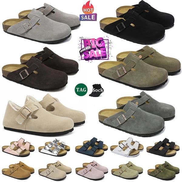 2025 Designer Clogs slides Clog Slippers Cork Flat Fashion Summer Genuine Leather Slide Favourite Beach Casual Shoes Stone Black Latte Cream Women Men free shipping