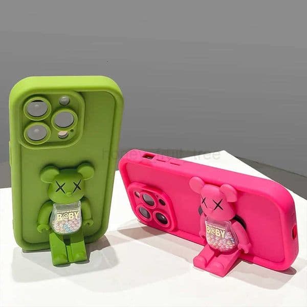 Cute 3D Bear Bracket TPU Phone Case for iPhone 16 15 14 13 12 11 Pro Max XR XS X 8 7 Plus Silicone Shockproof Matte Cover T250923