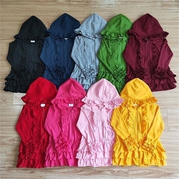 Jackets Fashion Outerwear Baby Girl Coat Ruffle Long Sleeve Hoodie Cotton Zipper Sweatshirt Children Clothes Infant Colorful Clothing 221006
