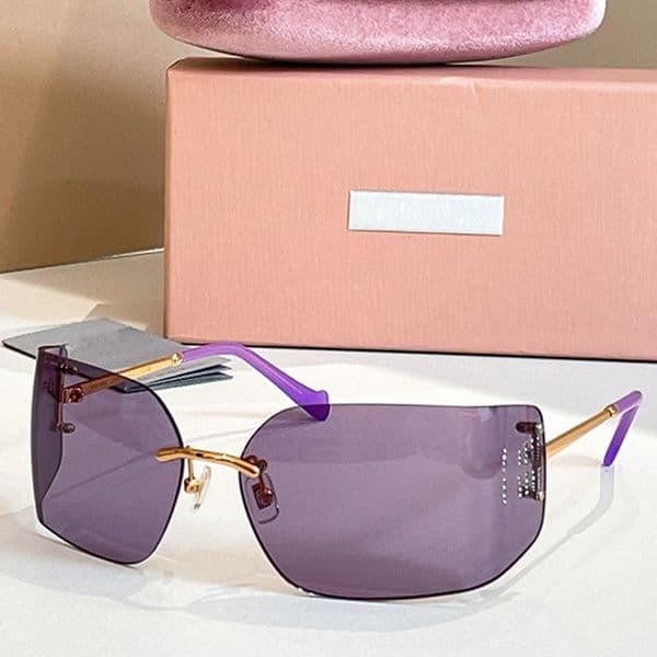 Designer Women Aube Sunglasses MU54SS Luxury Fashion Womens Frameless Sunglasses Metal frame front in Gold 100% UV Protection Ultra Light Rimless Eyewear