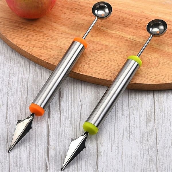 Fruit Vegetable Tools 1pc Stainless Steel Double ended Watermelon Scoop Corrugated Knife Ice Cream Dessert Kitchen DIY Accessory Gadget 230919bj