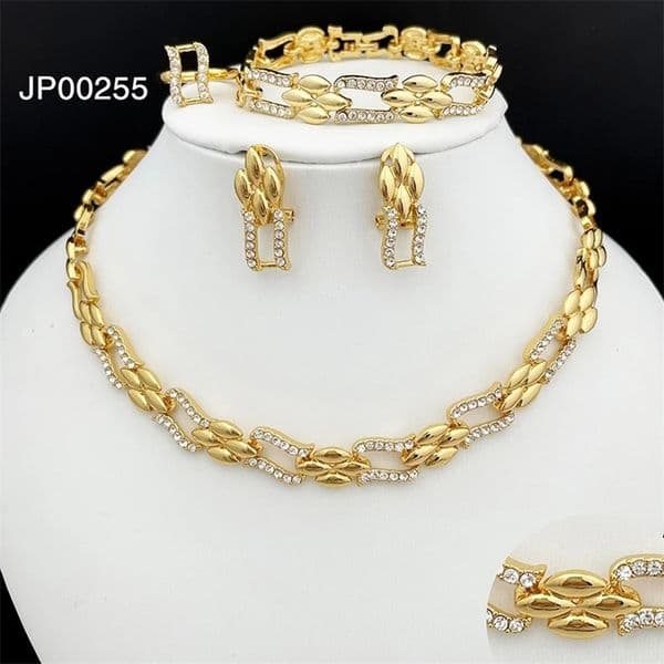 Dubai Gold Color Jewelry Set Cuban Necklace Earrings For Women Bride Wedding Jewelry Banquet Party Gift 241105