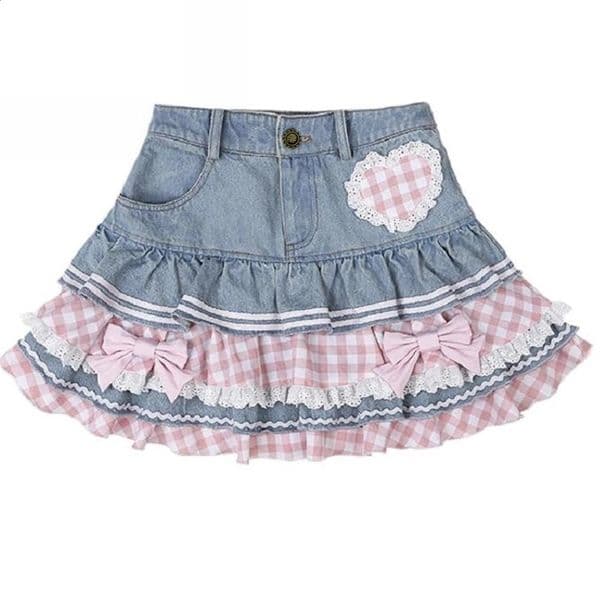 Preppy Style Lolita Kawaii Ski Japan Sweet Mini Womens Harajuku Cute Ball Dress Cowboy Skateboarding Y2K High Waist Lace Cake Skateboarding250425bjBJ