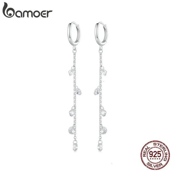 925 Sterling Silver Long Tassel Ear Buckles Water-drop Zircon Dangle Earrings for Women Party Fine Jewelry Gift 240528