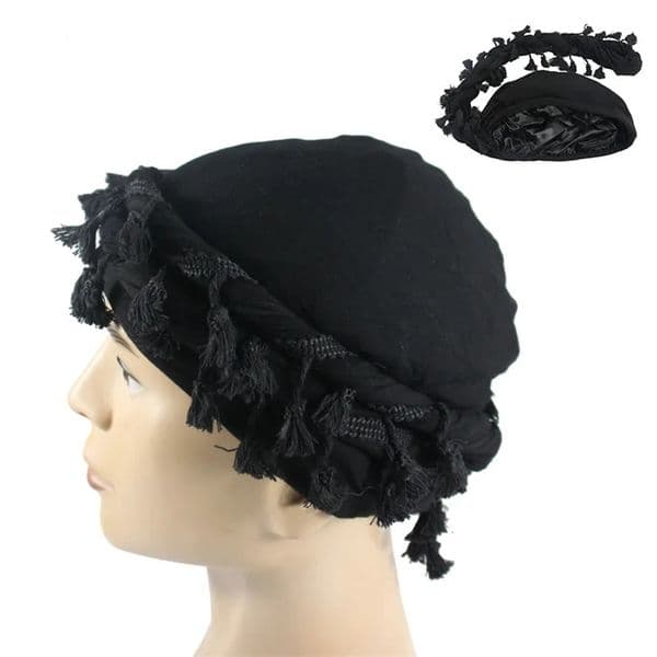 Unisex Vintage Tassel Headband Turban Hat Twist Hair Bandana Beanie Cap With Tail 240715