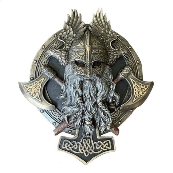 Viking Berserker Double Axe Plaque Resin Statue Ornament Vintage Warrior Valhalla Sculpture Figurine Wall Decoration Crafts 240902