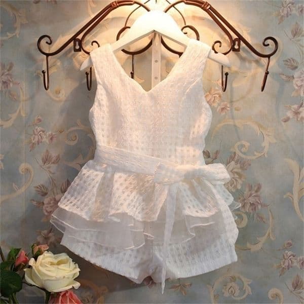 Shorts Kids Girls Clothing Set Baby White Purple Plaid Casual Bow Elastic Waist Short Pants Children Outfits Summer 230411