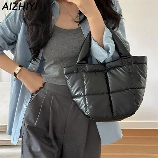 Winter Handbag Womens Puff Handbag Trend Cotton Down Puff Top Handbag er Shopping Bag Mattress Shoulder Bag 250120bj
