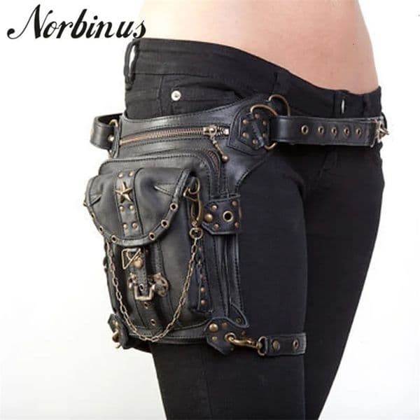 Steampunk waist and leg bag womens Victorian style load bag motorcycle thick hip belt bag letter shoulder bag 250408BJ