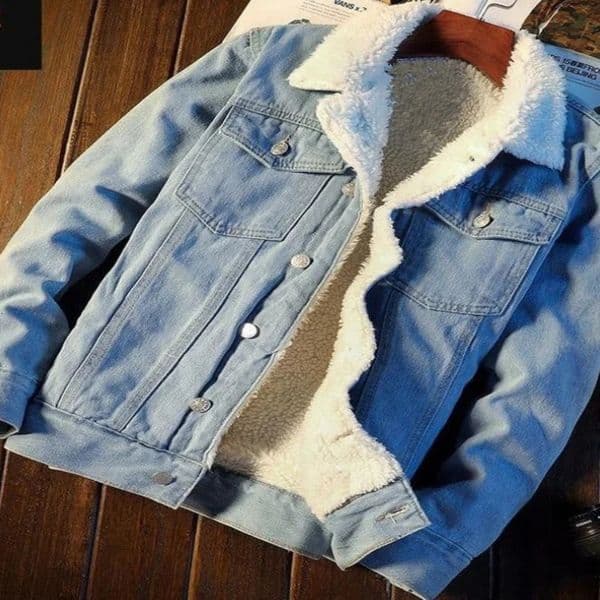 Denim Jackets Men Coats Lamb Wool Thick Coat Turn Down Collar Full Sleeve Single Breasted Open Stitch Casual Jacket Winter 241231