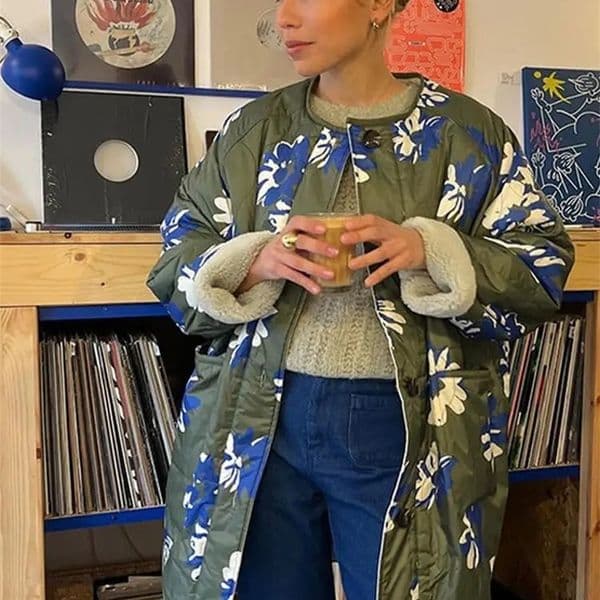 Thick Print Jacket Women Lambswool Long Sleeve Single Breasted Female Coat Autumn Winter Big Pocket Lady Outwear 240819