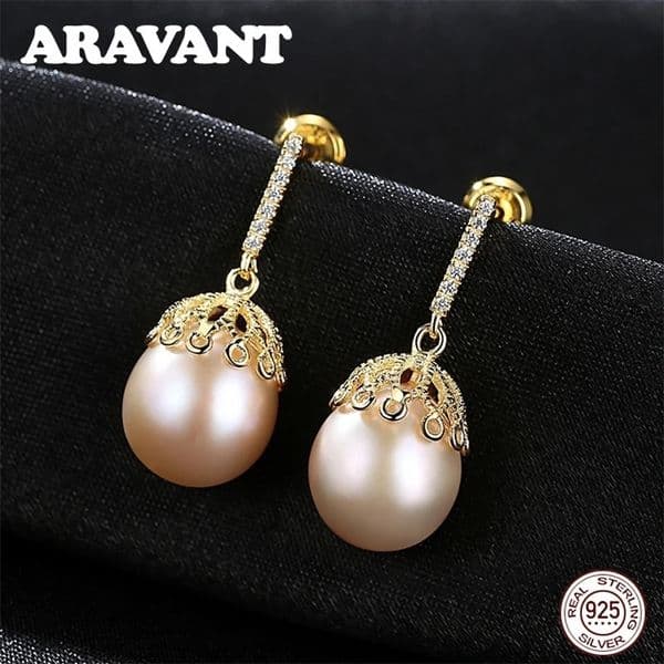 Aravant 925 Sterling Silver 10mm Freshwater Pearls Drop Earrings For Women Fashion Jewelry 240701