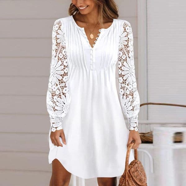 Lace Lady Long Sleeved Dress Women Clothing Spring Winter Sexy Slim White Black Skirt Elegant Vestidos Formal Occas Dress L 250313
