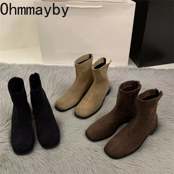 Street Style Women Ankle Boots Fashion Pointed Toe Short Booties Ladies Elegant Low Heel Shoes Botas Mujer 241030