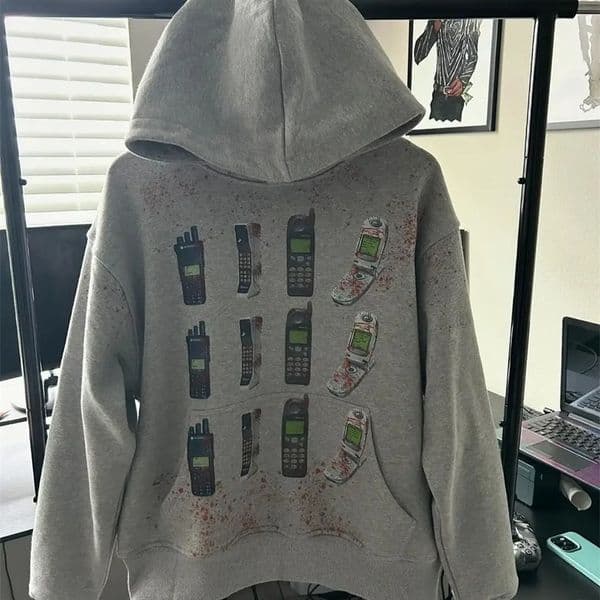 Harajuku Beiri Bloody Service Phone Hoodies Women Streetwear Oversized Hoodie Y2k Top Sweatshirt Casual Tracksuit Men Clothing 240822