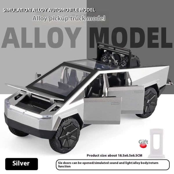 128 Cybertruck Toy Alloy Car Toy Diecast Metal Model Sound Light Pull Back Toy Computer Desktop Decoration Gifts For Boyfriend Z250923