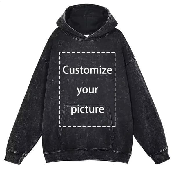 Customized Hoodie GTD Printing Hip Hop Vintage Washed Hooded Sweatshirts Oversized Pullover Harajuku Hoodies Men 100% Cotton 241224