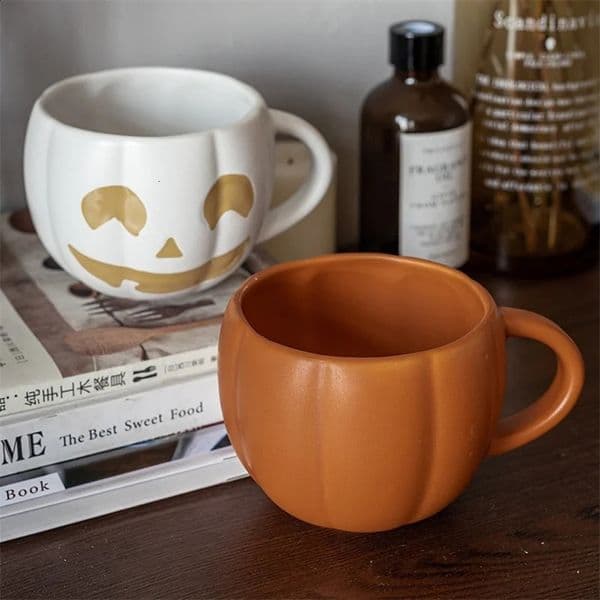 Cute and interesting pumpkin ceramic cup Halloween theme ghost devil retro enamel handle cup milk coffee cup autumn cup water cup 240830bj