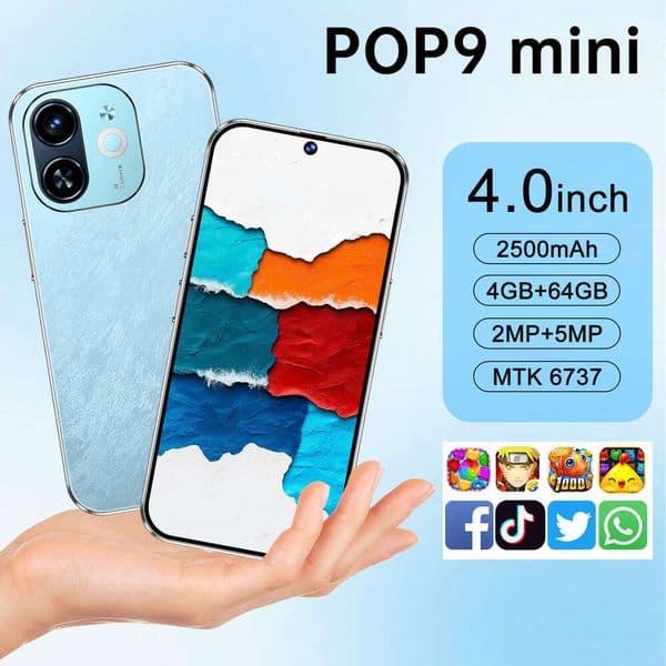 POP9 mini Smart Phones 4G+64GB camera face unlock full screen smartphone 4.0inch high-definition screen phone 5G dual SIM card
