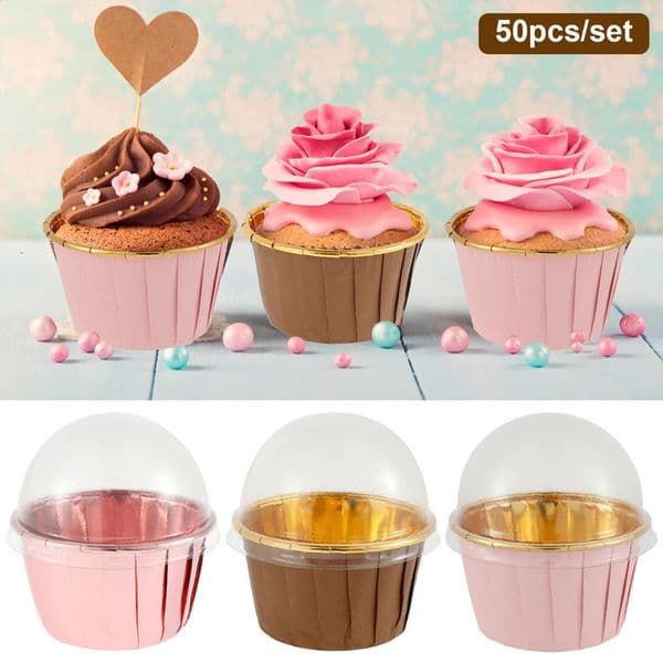 50pcs Foil Cupcake Liners Portable Heat Resistant Aluminum Cake Cups Non-stick Round Aluminum Muffin Liners Easy to Use 240729