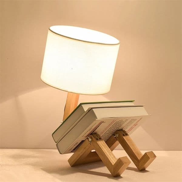 Wooden Robot Shape Creative Table Lamp Indoor Study Fashion Reading Desk Nordic Modern Desktop Decorative Night Light 240125bj