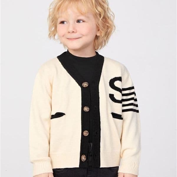 Toddler Boys Striped & Letter Pattern Contrast Trim Cardigan SHE
