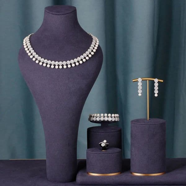 Fashion Pearl Tassel 40cm Necklace Earrings 4PCS Jewelry Set Womens Wedding Party Full Zircon Dubai Bridal Jewelry Set Gift 241021