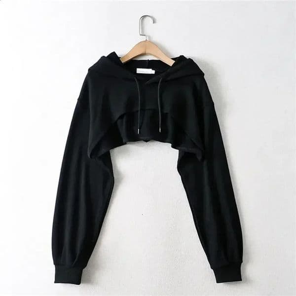 Hoodie Female Hoodie Personality Irregular Crop Ultra Short Style Long Sleeve Top Female Drop Sweatshirt Y2k Clothes 250410