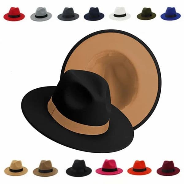 Classic Patchwork Fedora Hat Unisex Wool Felt Jazz Hats Elegant Men Women Wide Brim Panama Trilby Cap 250919