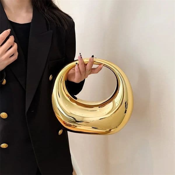 Golden Evening Handbag for Women PVC Wrist Bag Dinner Party Wedding Round Handle Clutch Purse Handbag 241231
