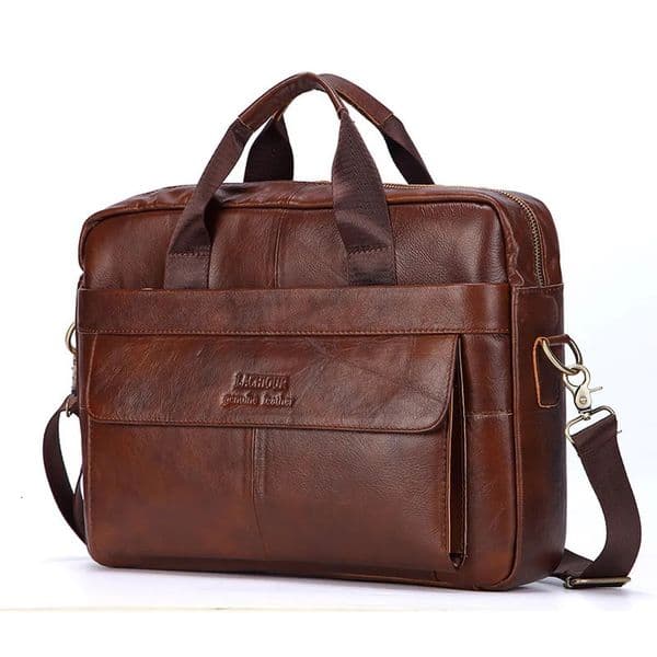 Men Genuine Leather Handbag Fashion Office 14 inch Laptop Briefcase Bag Male Computer Shoulder Bags Mens Business Document Bag 240710