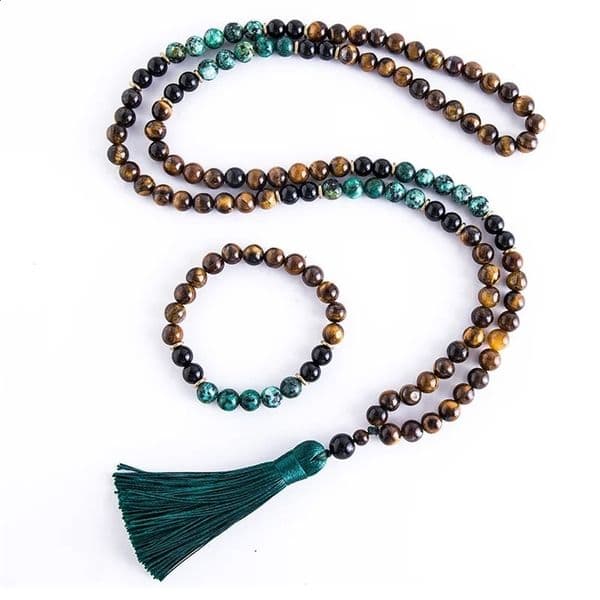 8mm yellow tiger eye Turquesa African black agate Japamala set meditation yoga spiritual jewelry 108 Mala bead tassel necklace 241223