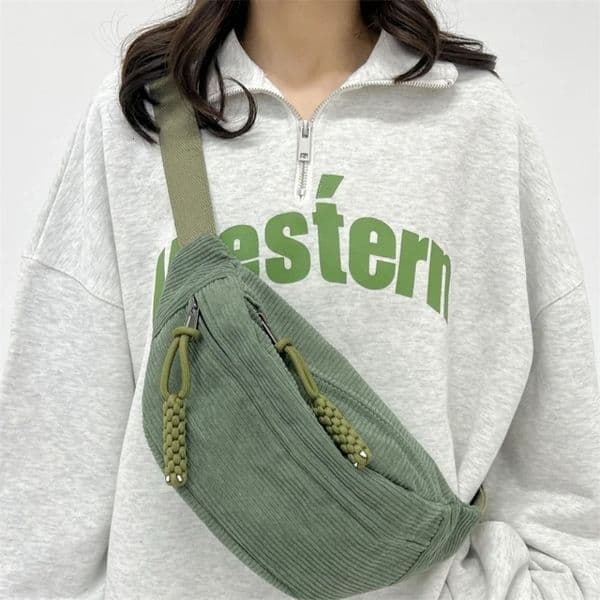 Womens waist bag with large capacity Corduroy Fanny Pack Street style chest bag fashionable shoulder cross body bag casual waist bag 250408