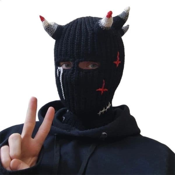 Beanie/Skull Caps Windproof Full Face Mask Woolen Hat Beanies Warm Horns Knitted Hat Outdoor in Cold Weather Balaclava Hat for Unisex Drop 231109