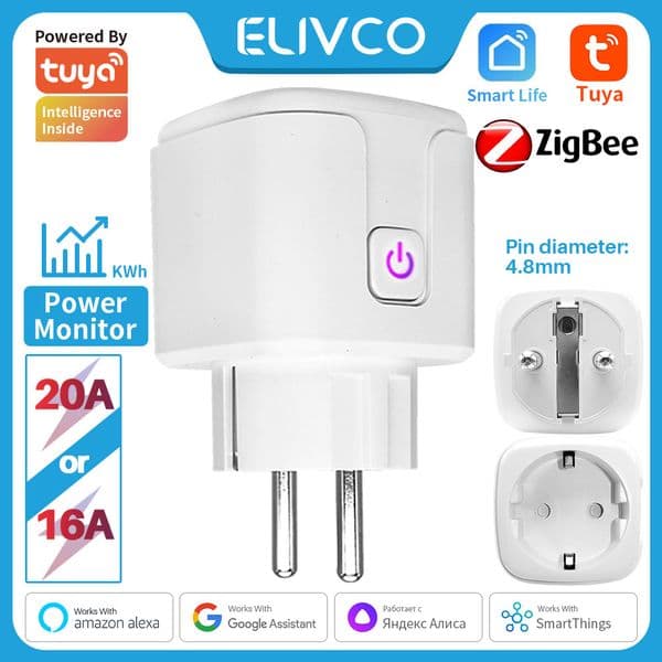 Tuya Zigbee Smart Plug EU 16A/20A Smart Socket With Power Monitor Timing Voice Control Works Whit Alexa Google Assistant Alice