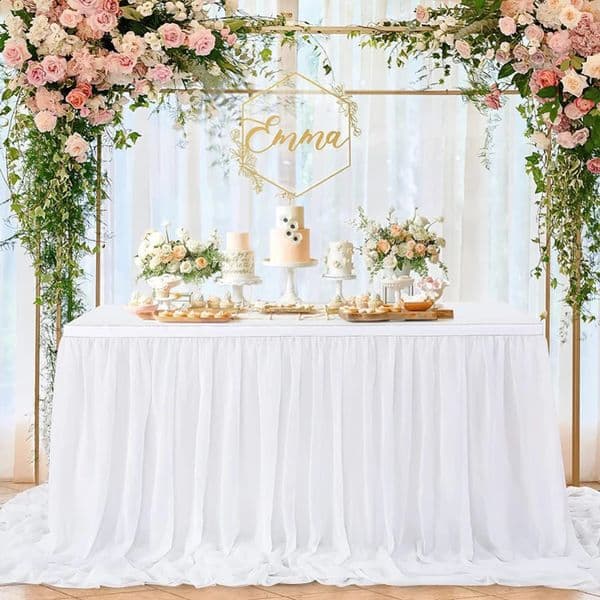 White Table Skirts Chiffon Semi-Sheer Tablecloths for Backyard Weddings Birthday Party Baby Shower Cake Dinner Table Decorations 240730