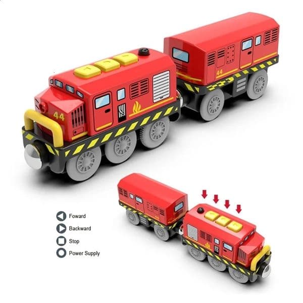 Aircraft Modle Kid Magnetic Electric Train Car Locomotive Wooden Track Slot Diecast Railway With Two Carriages Wood Toy Gift 231214
