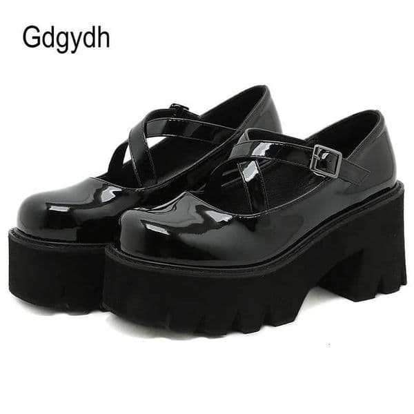 Gdgydh Patent Leather Mary Jane Shoes Women Japanese Platform HighHeeled School College Shoes For Girls Cross Strap Buckle Z250923